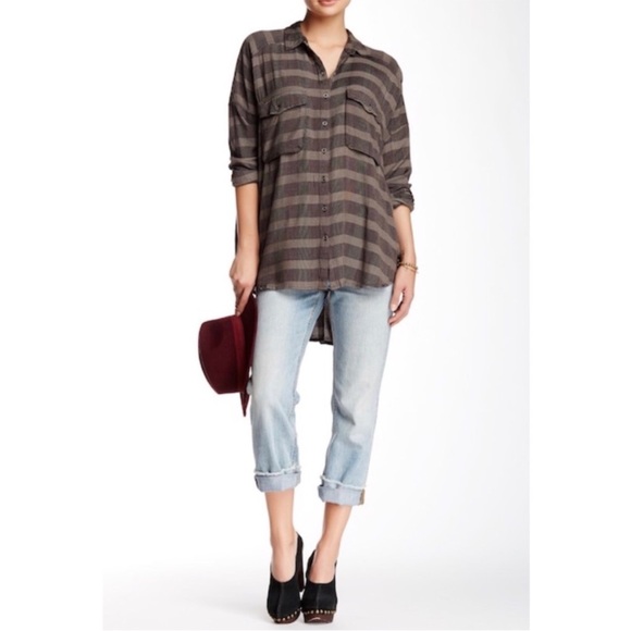 Free People Fawn over you plaid button down peasant shirt M - Picture 11 of 12